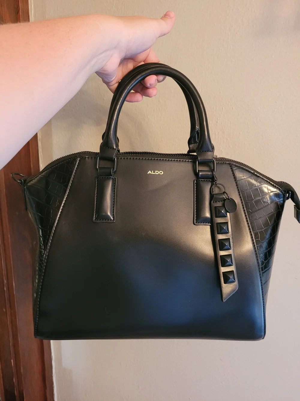 ALDO Black Structured Satchel Bag New Faux Leather Purse Tote